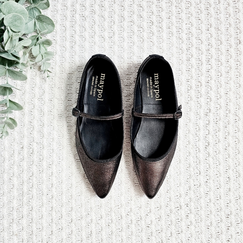 Anthropolgie Maypol Mary Jane Ballet Flats Metallic Bronze Leather 40 9.5 - Picture 2 of 12